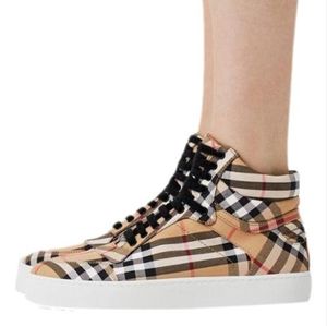 BURBERRY | Vintage Check Cotton High-top Sneakers